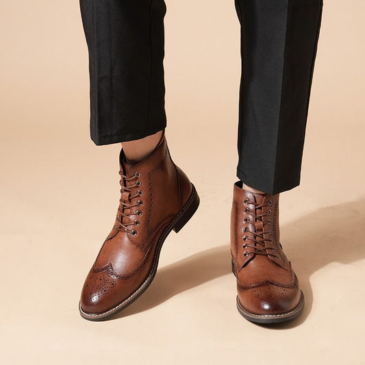 Genuine Leather Brogue Boots